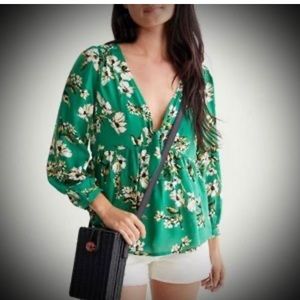 Lucky Brand Malia Peasant Womens Floral Top Size S/P Blouse Boho Cottage